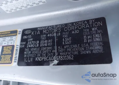 2016 Kia Sportage Lx из США, поврежденный, VIN KNDPBCAC6G7831362